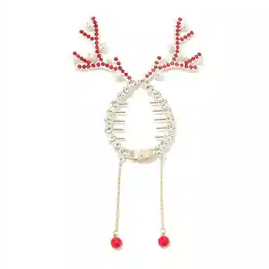 如花梦 甜美轻奢满钻流苏圣诞节鹿角发扣 日常盘发扎丸子头固定神器 后脑勺马尾扣发饰 女款