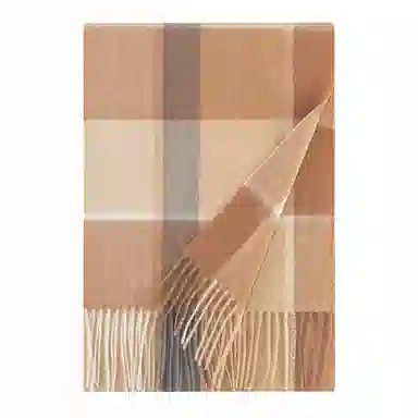 上海故事 商务 暗红条纹暖冬格子围脖 山羊绒 绒线围巾 男款