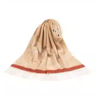 上海故事 轻奢优雅粗纺提花披肩 山羊绒 绒线围巾 女款