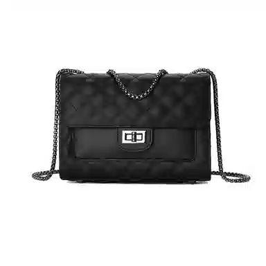 稻草人 精致链条百搭小香风菱格 牛皮拼合成革 小方包斜挎包单肩包腋下包 常规 女款 黑色