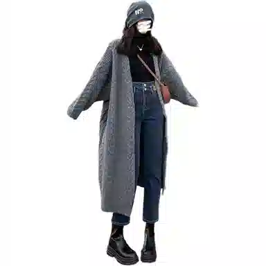 惟熙 加厚保暖窄版加绒双扣牛仔裤 女款 蓝灰色