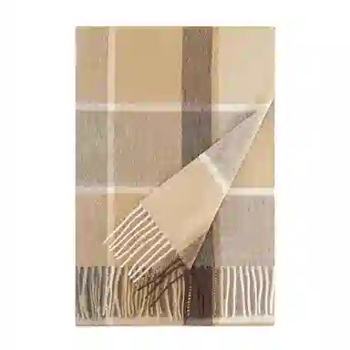 上海故事 商务 暗红条纹暖冬格子围脖 山羊绒 绒线围巾 男款