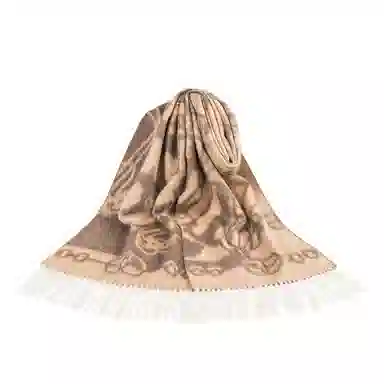 上海故事 轻奢优雅粗纺提花披肩 山羊绒 绒线围巾 女款