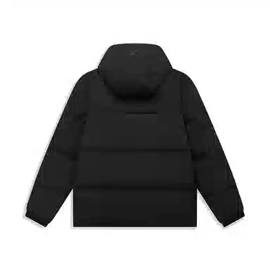 特步 生活系列 拼色拉链连帽加厚保暖休闲羽绒服 男女同款 正黑色/朦胧灰