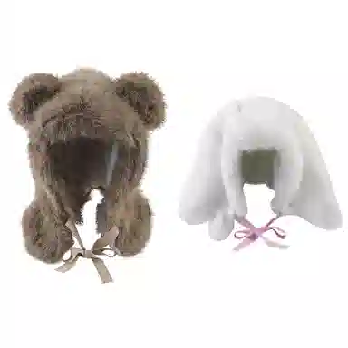 浪莎 冬天防寒保暖甜美可爱防寒护耳保暖小熊耳朵围脖一体 聚酯纤维 帽子 女款