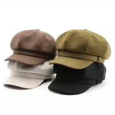 啄木鸟 八角帽日系个性复古女春秋纯色光板画家帽户外出行防寒 棉 贝雷帽 女款