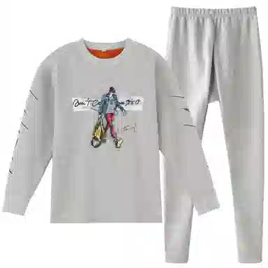 兰缪 青少年加绒加厚个性涂鸦设计圆领套头不易褪色防刮耐磨不起球抗寒蓄热锁温透气舒适保暖套装 男款