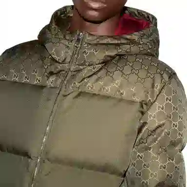 Gucci Printed Hooded Down Jacket Green