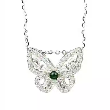 七享 高级清冷感爆闪蝴蝶镶嵌蛋面翡翠吊坠 招财转运美好寓意轻奢通勤仙女公主感凸显气质 糯冰 项链 女款