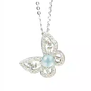 七享 高级清冷感爆闪蝴蝶镶嵌蛋面翡翠吊坠 招财转运美好寓意轻奢通勤仙女公主感凸显气质 糯冰 项链 女款