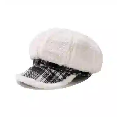 啄木鸟 韩国气质毛绒八角帽韩国秋冬保暖大头适合显脸小报童帽 羊羔毛 贝雷帽 女款