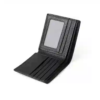 啄木鸟 简约时尚 牛皮 短款钱包 男款 黑色