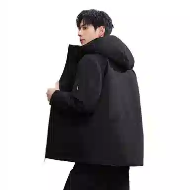 鸭鸭 石墨烯蓄热纯色韩版休闲百搭短款连帽户外防寒保暖工装羽绒服 男款