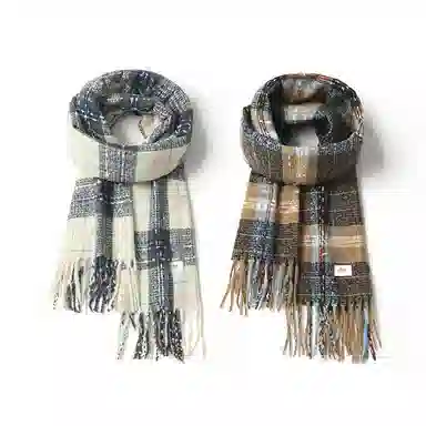 浪莎 满目星河 秋冬新款撞色格子冬季高级感学生加厚保暖百搭围脖披肩 礼盒装 绒线围巾 男女同款情侣款