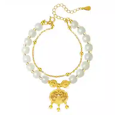 芷悦 吉祥如意平安锁 中国风轻奢 和田玉手链 青白玉 女款