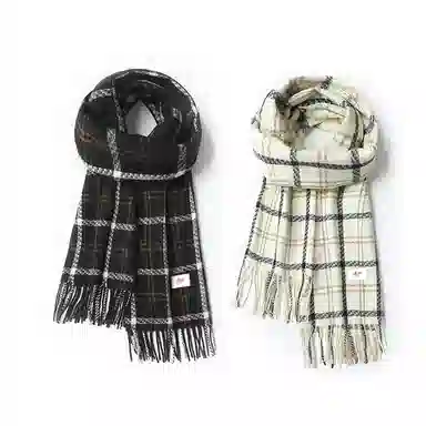 浪莎 秋冬季新款复古格子 学生加厚保暖高级感  礼盒装 聚酯纤维 绒线围巾 男女同款情侣款