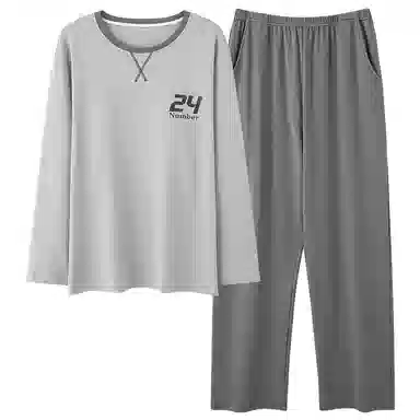 俏霓桐 简约休闲风亲肤舒适长袖长裤圆领可外穿睡衣套装 男款 灰色