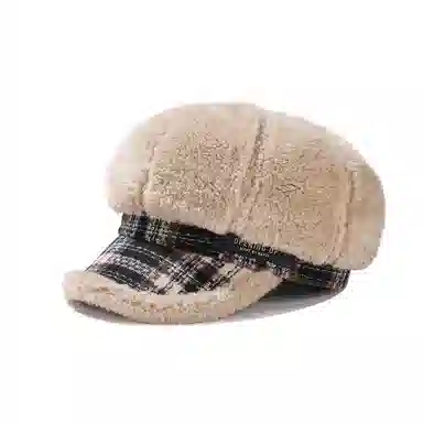 啄木鸟 韩国气质毛绒八角帽韩国秋冬保暖大头适合显脸小报童帽 羊羔毛 贝雷帽 女款