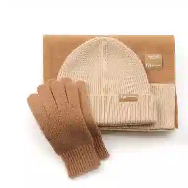 玖慕 红色三件套冬送礼加厚保暖围脖帽子手套套装礼盒 绵羊毛 绒线围巾 女款