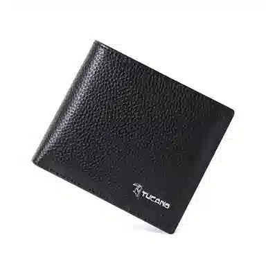 啄木鸟 简约时尚 牛皮 短款钱包 男款 黑色