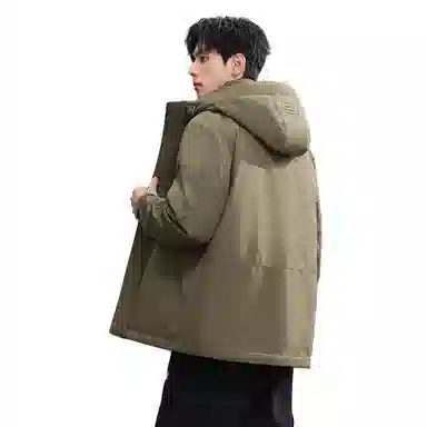 鸭鸭 石墨烯蓄热纯色韩版休闲百搭短款连帽户外防寒保暖工装羽绒服 男款