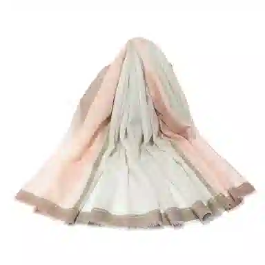 上海故事 散纤色织格大披肩 绵羊毛 围巾 女款 米驼灰绿