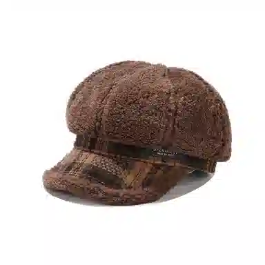 啄木鸟 韩国气质毛绒八角帽韩国秋冬保暖大头适合显脸小报童帽 羊羔毛 贝雷帽 女款