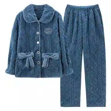 莫代尔 气质轻熟风舒适透气不臃肿显瘦亲肤细腻长袖长裤不勒腹时尚可外穿加厚保暖蓄热睡衣套装 女款 藏青色