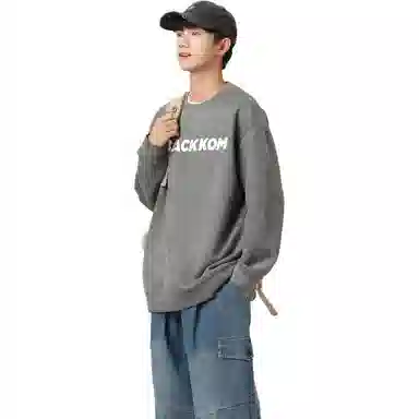 大卫贝肯 字母纯色基础款休闲宽松套头重磅圆领长袖卫衣 男女同款