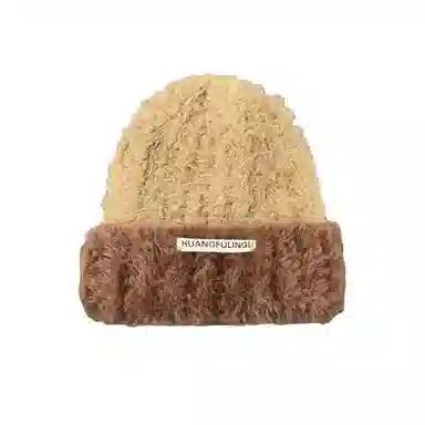 北极绒 韩国撞色冬季保暖大头围护耳显脸小毛茸茸 聚酯纤维 绒线帽 女款