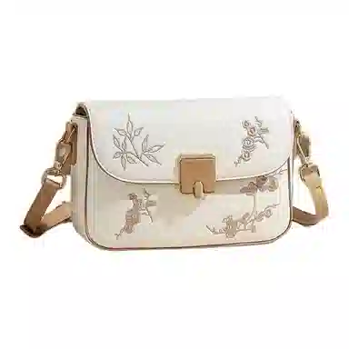 啄木鸟 时尚休闲百搭 牛皮 单肩斜挎包 中号 女款 米白