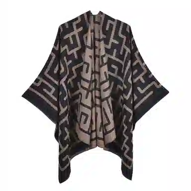 梦特娇 户外防风保暖高级双面双色混色几何图形百搭 披肩 女款