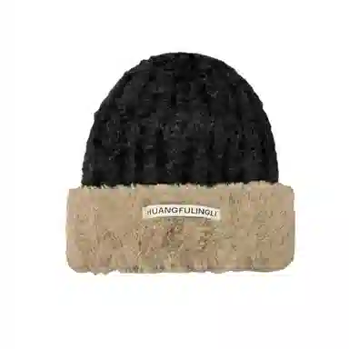 北极绒 韩国撞色冬季保暖大头围护耳显脸小毛茸茸 聚酯纤维 绒线帽 女款