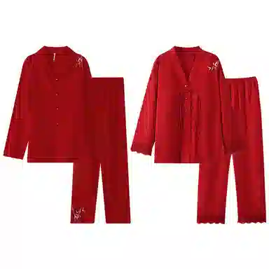 兰缪 长袖结婚新婚喜庆本命年长裤睡衣套装 女款 红色