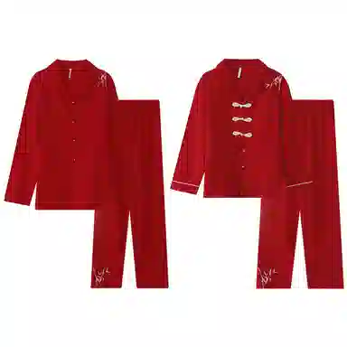 兰缪 长袖结婚新婚喜庆本命年长裤睡衣套装 女款 红色