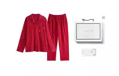 歌倩雅 简约亲肤舒适柔软透气长袖本命年休闲可外穿长裤睡衣礼盒 男款 红色