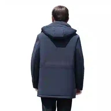 鸭鸭 鹅绒系列中老年爸爸装纯色商务休闲百搭拆卸连帽户外防寒保暖工装中长款羽绒服 男款