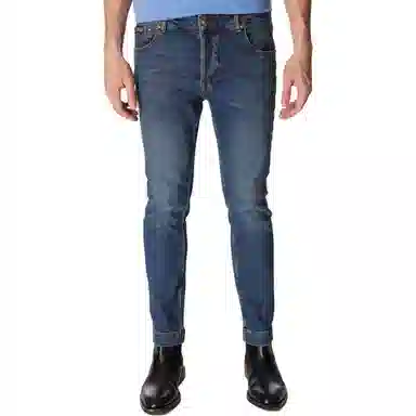 Versace Jeans Couture FW23 Logo Washed Button Jeans Blue