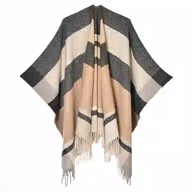 梦特娇 秋冬户外高级流苏波浪纹 披肩 女款
