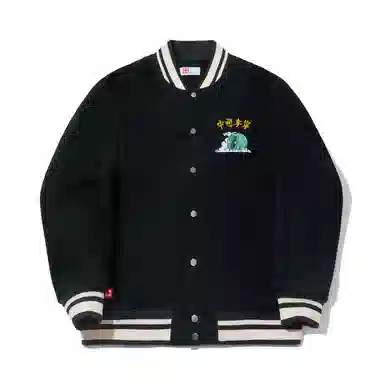 中国李宁 滑板系列 宽松棒球领单排扣字母印花棉服 男女同款 黑色