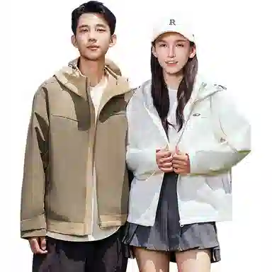 鸭鸭 户外露营短款连帽拼色防风夹克外套 男女同款