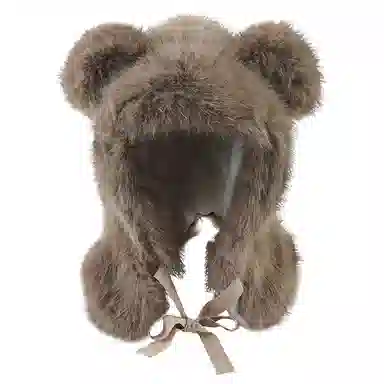 浪莎 冬天防寒保暖甜美可爱防寒护耳保暖小熊耳朵围脖一体 聚酯纤维 帽子 女款