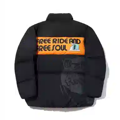 中国李宁 滑板系列 字母宽松短款长袖羽绒服 男女同款 黑色夕橙色