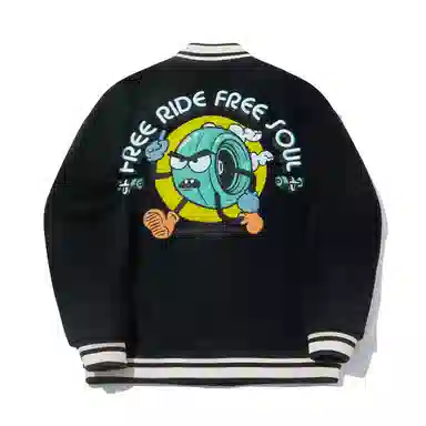 中国李宁 滑板系列 宽松棒球领单排扣字母印花棉服 男女同款 黑色