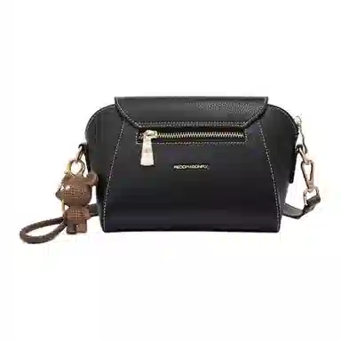 红蜻蜓 可调节可拆卸肩带 牛剖层皮革 单肩斜挎包 中号 女款 象鼻灰/纯黑色