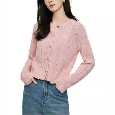 茵曼 休闲圆领单排扣长袖针织衫 女款