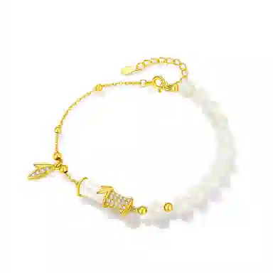 中国黄金 珍·尚银 新中式国潮  竹节节节高升 轻奢小众设计 有你竹够 和田玉 手链 女款 青玉 礼盒