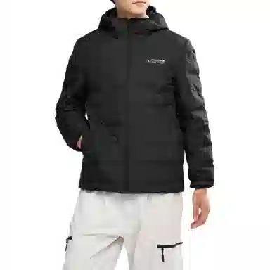 乔丹 男子训练系列 保暖拉链字母印花长袖休闲 防泼水连帽短款羽绒服 男款 黑色