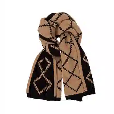 北极绒 红色格子秋冬季高级感百搭 绒线围巾 男女同款情侣款