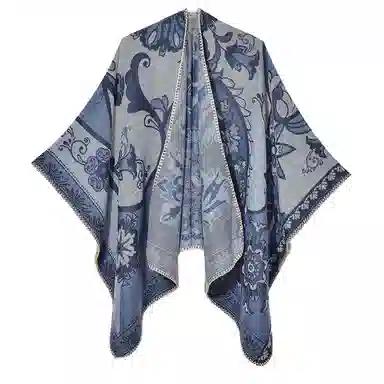 梦特娇 秋冬加厚防风保暖复古开叉喇叭花腰果 披肩 女款